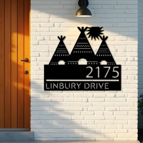 Vue alternative de Custom Metal Native american teepee Metal Address Sign, House number, Outdoor Number Signage, Yard Sign Address Plate