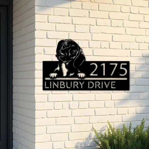 Custom Metal Dachshund dog Puppy Metal Address Sign House number Hanging Address Plaque Yard Sign Outdoor decor