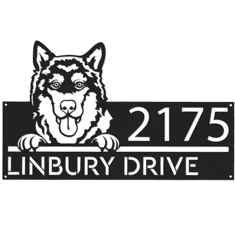 Vista alternativa de Custom Metal Alaskan Malamute dog cute puppy Metal Address Sign House number Hanging Address Plaque Yard Sign Outdoor decor