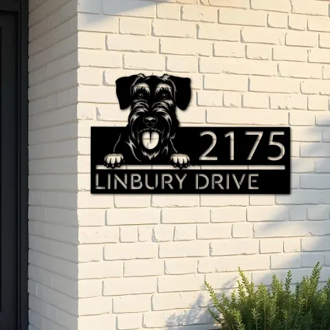 Custom Metal Giant Schnauzer dog Puppy Metal Address Sign House number Hanging Address Plaque Yard Sign Outdoor decor