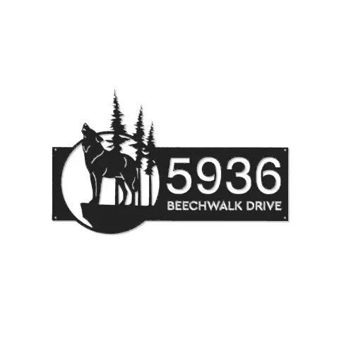 Vista alternativa de Custom Metal Wolf wild life mountain forest Metal Address Sign, House number, Outdoor Number Signage, Yard Sign Address Plate