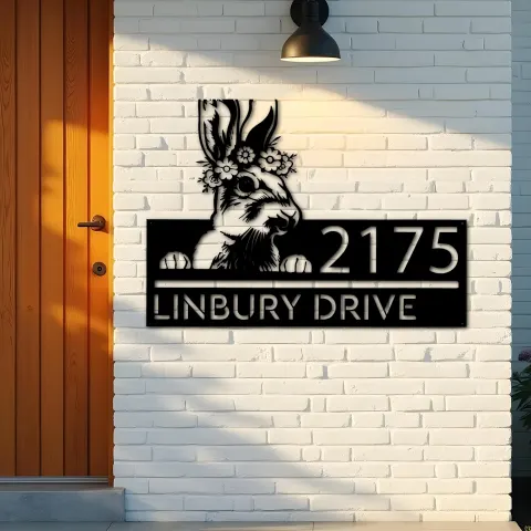 Vista alternativa de Custom Metal Peeking Rabbit bunny farmhouse Metal Address Sign House number Hanging Address Plaque Yard Sign Outdoor decor