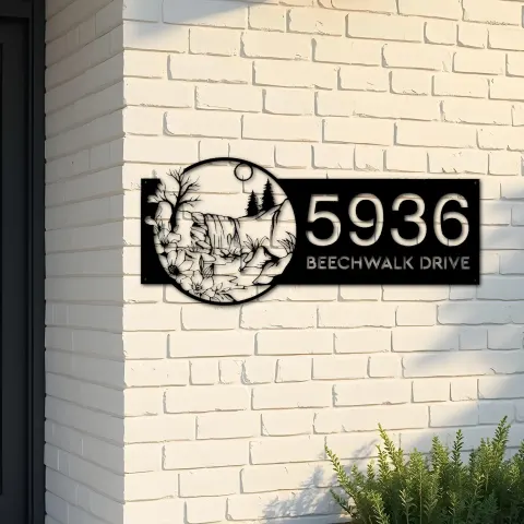 Custom Metal Water fall Nature scene Metal Address Sign House number Hanging Address Plaque Yard Sign Outdoor