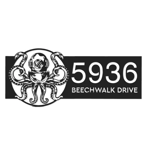 Vue alternative de Custom Metal Octopus in diving helmet Metal Address Sign, House number, Outdoor Number Signage, Yard Sign Address Plate