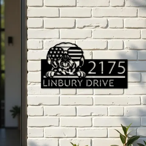 Vista alternativa de Custom Metal Shih Tzu dog US flag glasses Metal Address Sign House number Hanging Address Plaque Yard Sign Outdoor decor
