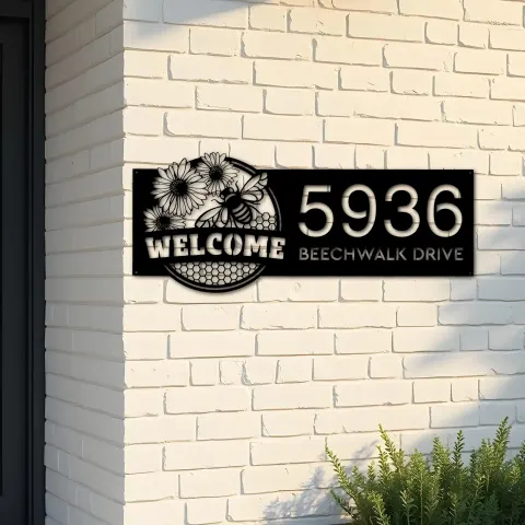 Custom Metal Bee hive honeycomb farmhouse Farm Ranch Metal Address Sign, House number, Outdoor Number Signage, Yard Sign Address Plate