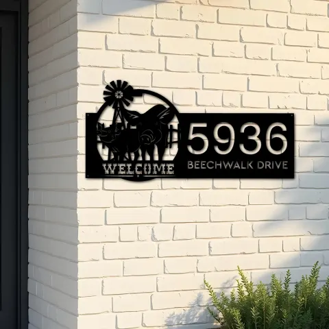 Custom Metal Pigs farmhouse animal ranch Metal Address Sign, House number, Outdoor Number Signage, Yard Sign Address Plate