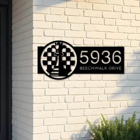 Custom Metal Chess board chess player Metal Address Sign Custom House number Hanging Address Plaque Yard Sign Outdoor