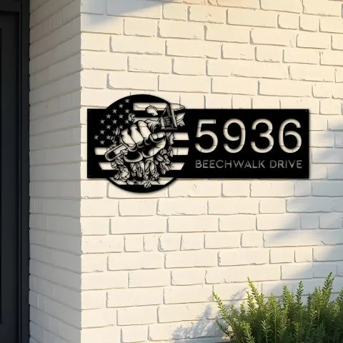 Custom Metal Plumber handyman Metal Address Sign House number Hanging Address Plaque Yard Sign Outdoor