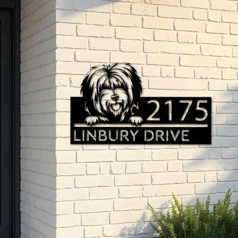 Custom Metal Tibetan Terrier dog Puppy Metal Address Sign House number Hanging Address Plaque Yard Sign Outdoor decor