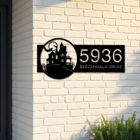 Custom Metal Halloween house Metal Address Sign, House number, Outdoor Number Signage, Yard Sign Address Plate