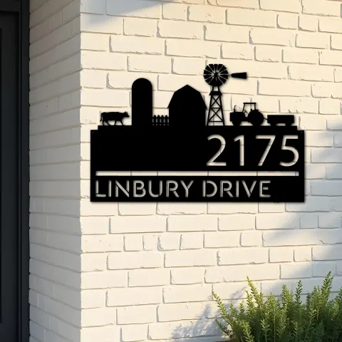 Custom Metal Farm landscape ranch Metal Address Sign, House number, Outdoor Number Signage, Yard Sign Address Plate