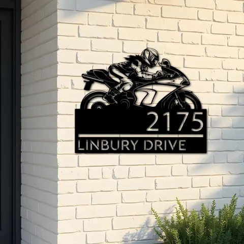 Custom Metal Female biker Metal Address Sign, House number, Outdoor Number Signage, Yard Sign Address Plate