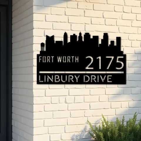Custom Metal Fort Worth city skyline Metal Address Sign Hanging Address Plaque house number Yard Outdoor Sign