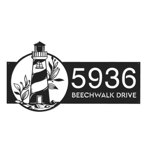 Vue alternative de Custom Metal Floral lighthouse Metal Address Sign, House number, Outdoor Number Signage, Yard Sign Address Plate
