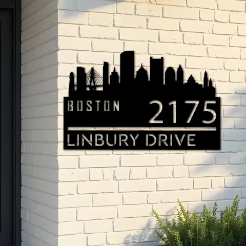 Custom Metal Boston city skyline Metal Address Sign Hanging Address Plaque house number Yard Outdoor Sign