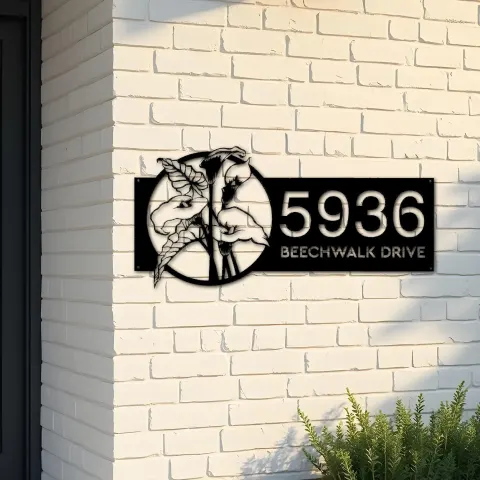 Custom Metal Tropical Flowers Metal Address Sign, House number, Outdoor Number Signage, Yard Sign Address Plate