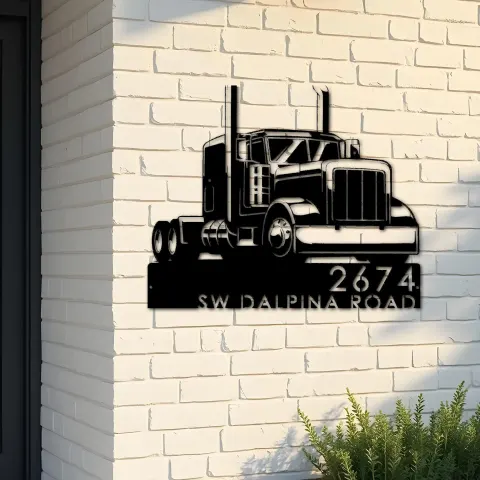 Custom Metal Trucker semi truck driver Metal Address Sign, House number, Outdoor Number Signage, Yard Sign Address Plate