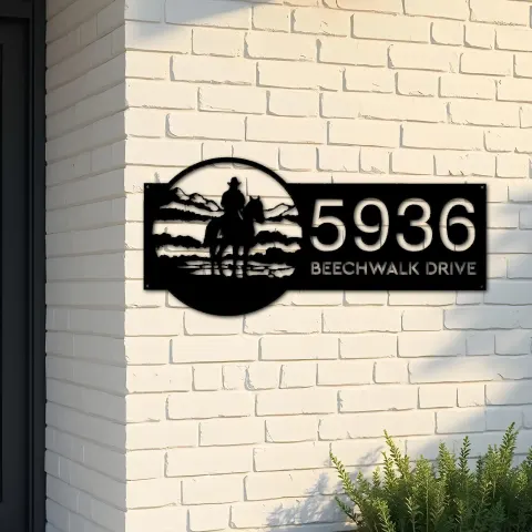 Custom Metal Western Cowboy Wild West Metal Address Sign, House number, Outdoor Number Signage, Yard Sign Address Plate