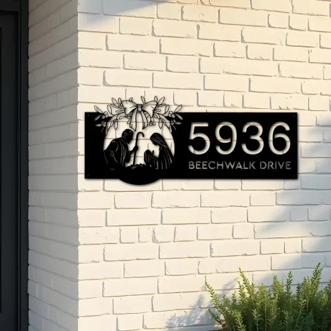 Custom Metal Nativity Scene Christian Jesus Metal Address Sign, House number, Outdoor Number Signage, Yard Sign Address Plate