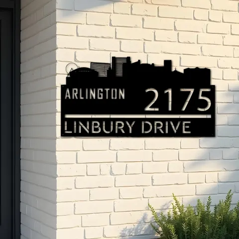 Custom Metal Arlington city skyline Metal Address Sign Hanging Address Plaque house number Yard Outdoor Sign