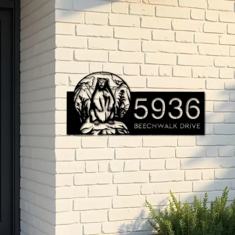 Custom Metal Badger Wild animal wildlife Metal Address Sign, House number, Outdoor Number Signage, Yard Sign Address Plate