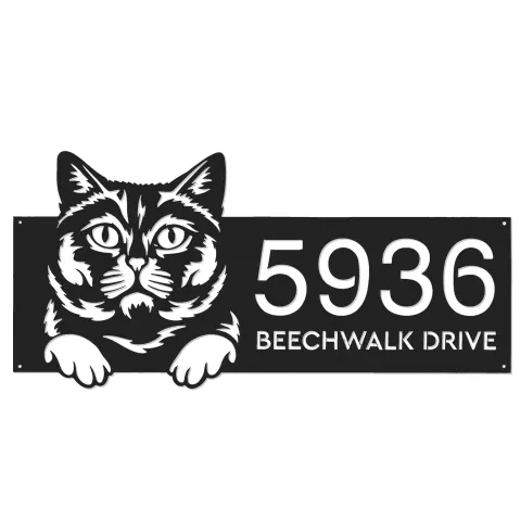 Vista alternativa de Custom Metal British shorthair Cute peeking cat Metal Address Sign, House number, Outdoor Number Signage, Yard Sign Address Plate