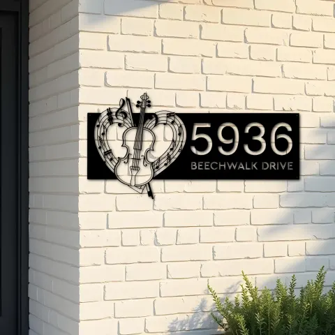 Custom Metal Love Violin music notes Metal Address Sign, House number, Outdoor Number Signage, Yard Sign Address Plate