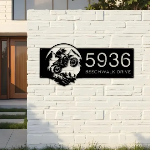 Vue alternative de Custom Metal Motocross rider Mountain bike climbing Metal Address Sign, House number, Outdoor Number Signage, Yard Sign Address Plate