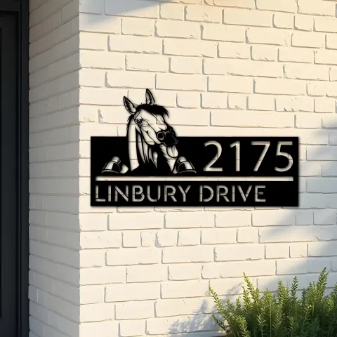 Custom Metal Peeking Horse farm animal ranch Metal Address Sign, House number, Outdoor Number Signage, Yard Sign Address Plate