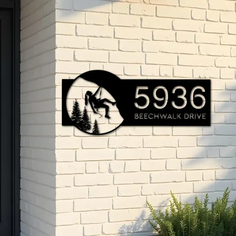 Custom Metal Mountain Rock climbing Metal Address Sign, House number, Outdoor Number Signage, Yard Sign Address Plate