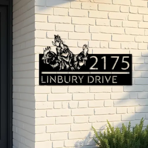 Custom Metal Chickens farmhouse ranch Metal Address Sign, House number, Outdoor Number Signage, Yard Sign Address Plate