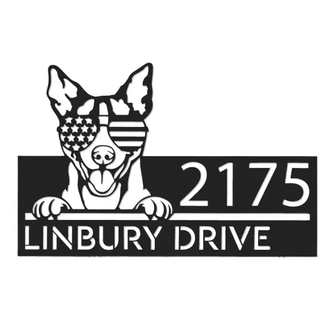 Vista alternativa de Custom Metal Rat terrier dog US flag glasses Metal Address Sign House number Hanging Address Plaque Yard Sign Outdoor decor