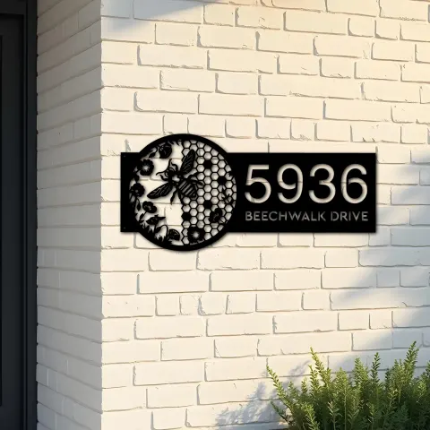 Custom Metal Beehive flowers honeycomb Metal Address Sign Custom House Number Hanging Address Plaque Yard Sign Outdoor Sign