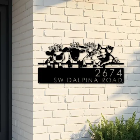 Custom Metal Goat Cow sheep pig farmhouse farm animals Metal Address Sign, House number, Outdoor Number Signage, Yard Sign Address Plate