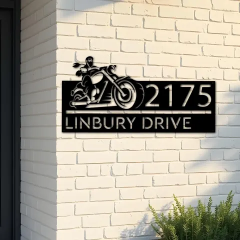 Custom Metal Biker motorcycle rider Metal Address Sign, House number, Outdoor Number Signage, Yard Sign Address Plate