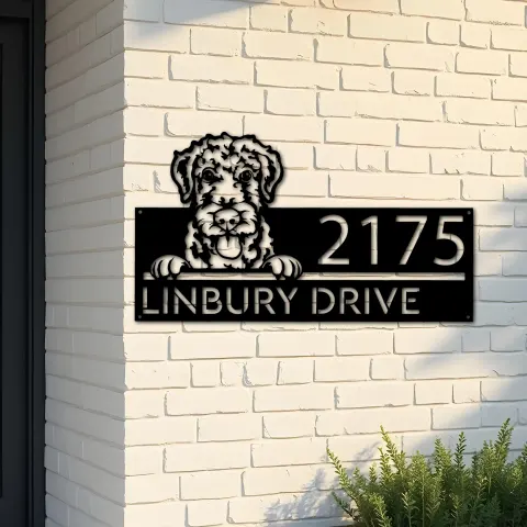 Custom Metal Airdale Terrier dog cute puppy Metal Address Sign House number Hanging Address Plaque Yard Sign Outdoor decor