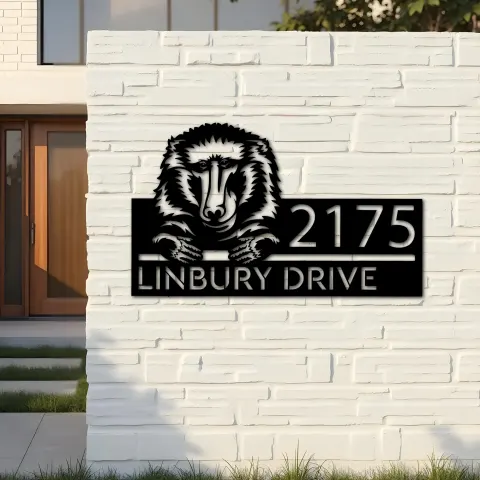 Vista alternativa de Custom Metal Peeking Baboon Wild animal wildlife Metal Address Sign, House number, Outdoor Number Signage, Yard Sign Address Plate