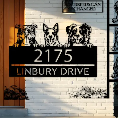 Vista alternativa de Custom Metal peeking dogs puppy Metal Address Sign House number Hanging Address Plaque Yard Sign Outdoor decor