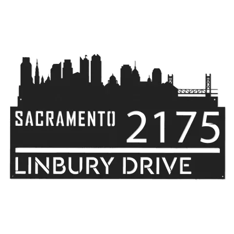 Vista alternativa de Custom Metal Sacramento city skyline Metal Address Sign Hanging Address Plaque house number Yard Outdoor Sign