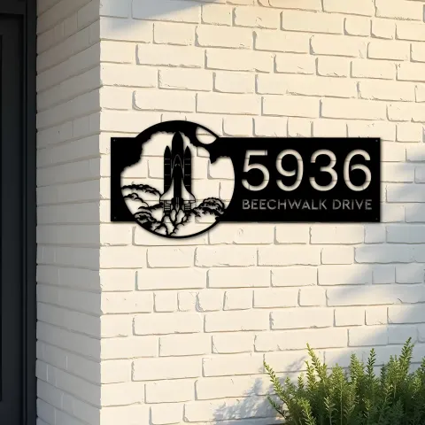 Custom Metal Rocket Launch spaceship Metal Address Sign, House number, Outdoor Number Signage, Yard Sign Address Plate
