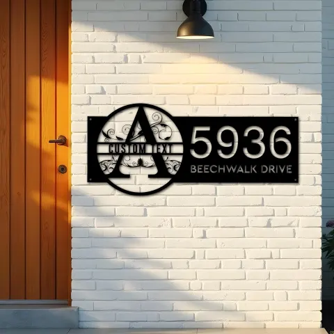 Vue alternative de Custom Metal Family name Split Letter Monogram Metal Address Sign, House number, Outdoor Number Signage, Yard Sign Address Plate