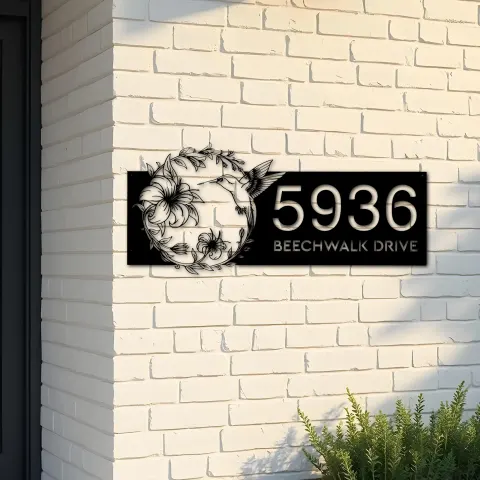 Custom Metal Hummingbird Flowers Metal Address Sign, House number, Outdoor Number Signage, Yard Sign Address Plate