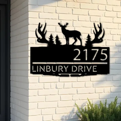 Custom Metal Deer hunting Metal Address Sign, House number, Outdoor Number Signage, Yard Sign Address Plate001