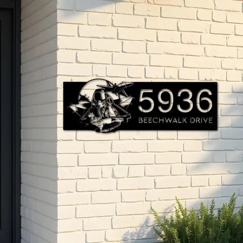 Custom Metal Fighter Pilot Aircraft Carrier Metal Address Sign House number Hanging Address Plaque Yard Sign Outdoor