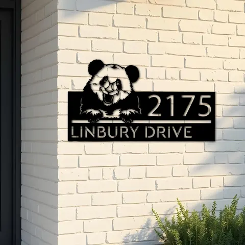 Custom Metal Peeking Panda Wild animal wildlife Metal Address Sign, House number, Outdoor Number Signage, Yard Sign Address Plate