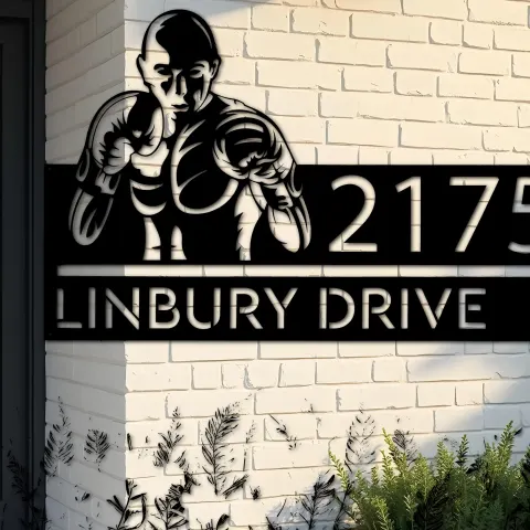 Custom Metal Boxing fighter boxer Metal Address Sign, House number, Outdoor Number Signage, Yard Sign Address Plate002