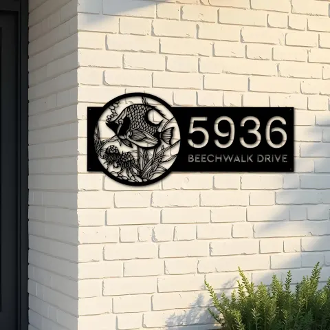 Custom Metal Fish sea life Metal Address Sign, House number, Outdoor Number Signage, Yard Sign Address Plate002