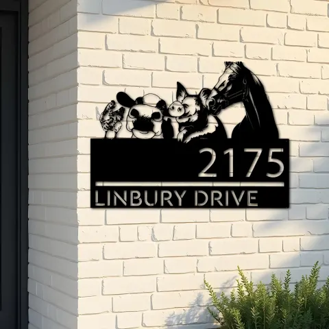 Custom Metal Chicken pig cow horse farmhouse Metal Address Sign House number Hanging Address Plaque Yard Sign Outdoor decor