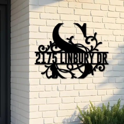 Custom Metal Floral Monogram Split Letter S Metal Address Sign House number Hanging Address Plaque Yard Sign Outdoor decor